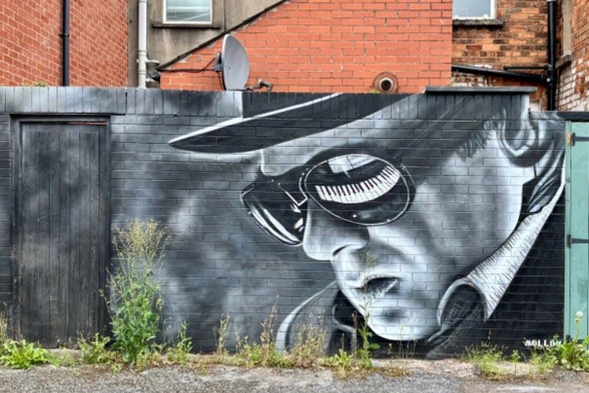 Van Morrison street art by Glen Molloy, east Belfast 2025